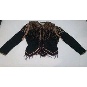 Rare Vintage Flashback Cardigan Sweater Womens MD Knit Black Brown Fuzzy